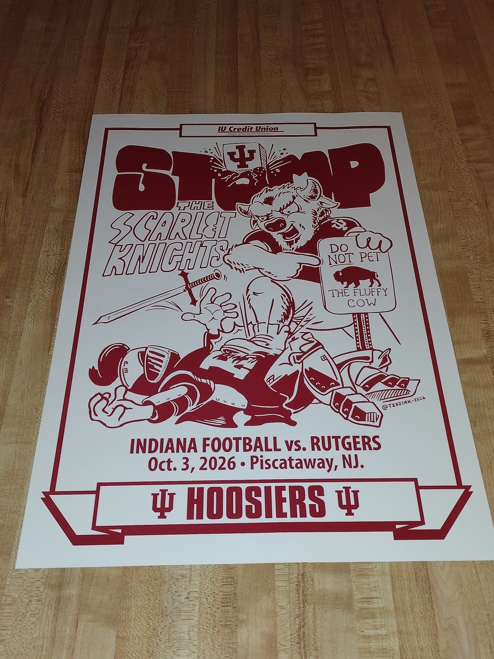 2026 Indiana University IU Football Week 5 Game Poster Rutgers Ships Flat!